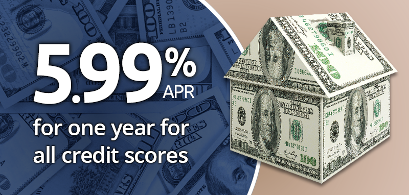 House made of money. 5.99% APR for one year for all credit scores.