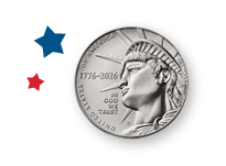 Half dollar coin with a closeup of the Statue of Liberty.