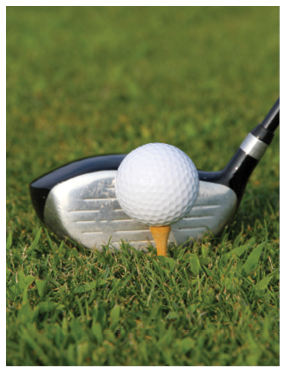 Image of a golf club positioned behind a golf ball.